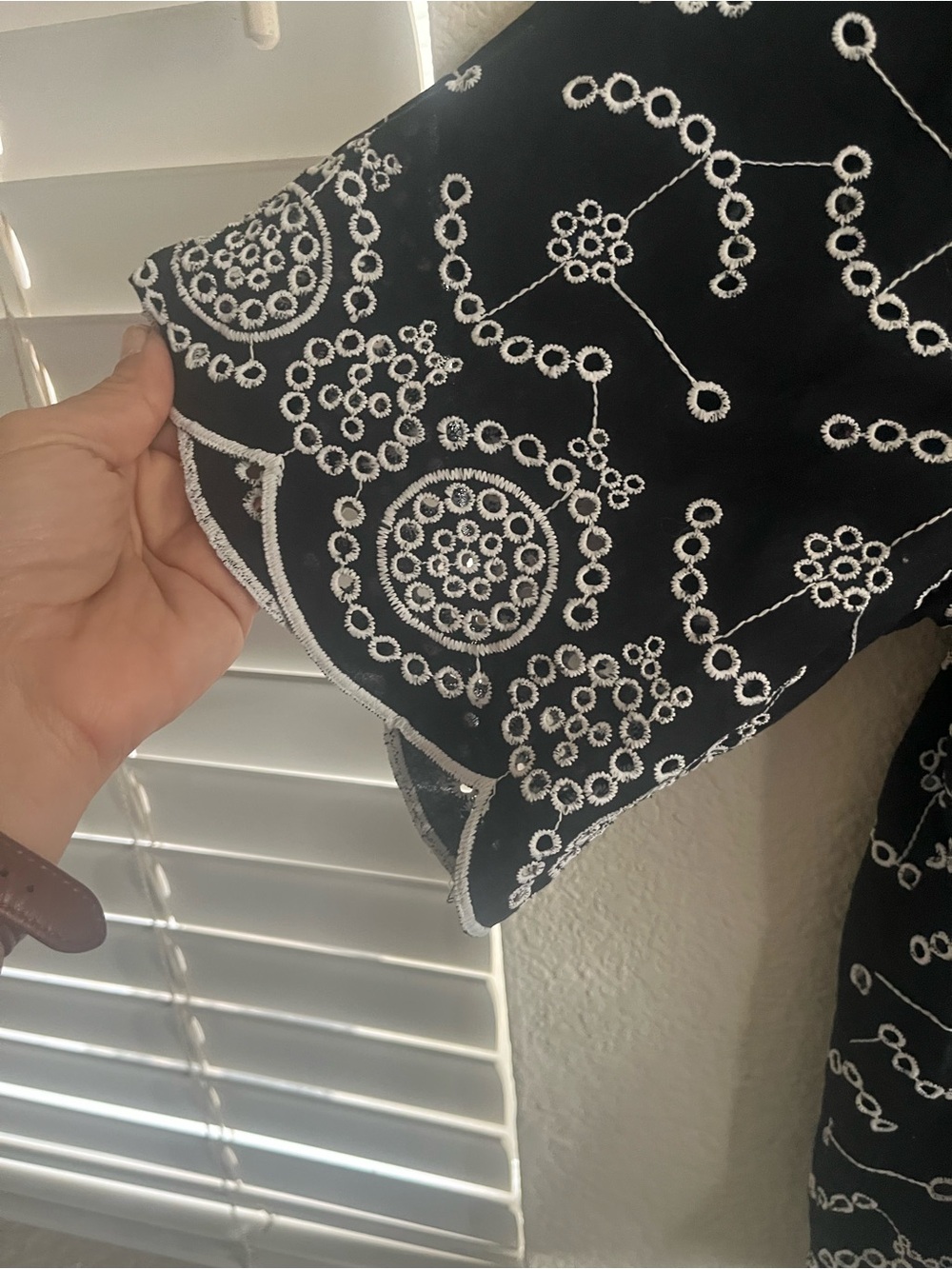 Joie Black Blouse with White Circular Embroidery - Picture 3 of 9